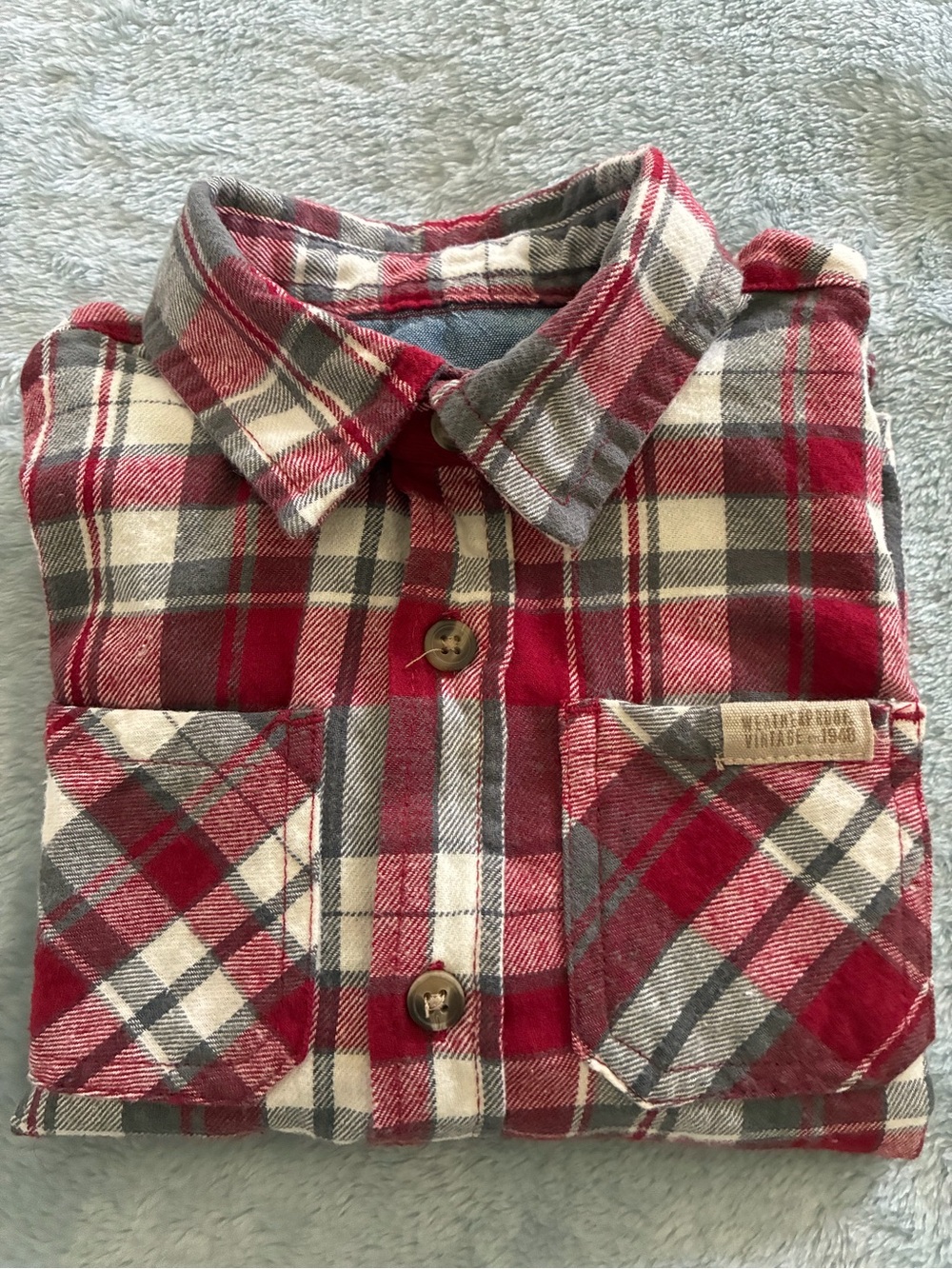 Weatherproof Red, Gray & Cream Plaid Button-Down Kids Shirt 3T
